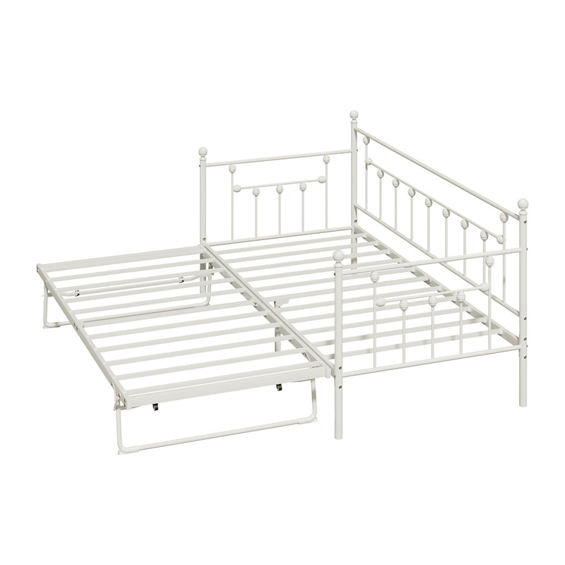 Oikiture Trundle Bed Frame Single Size Metal 2x Single Beds Beige
