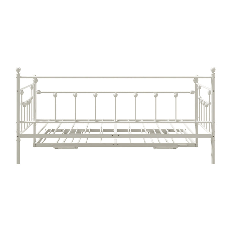 Oikiture Trundle Bed Frame Single Size Metal 2x Single Beds Beige