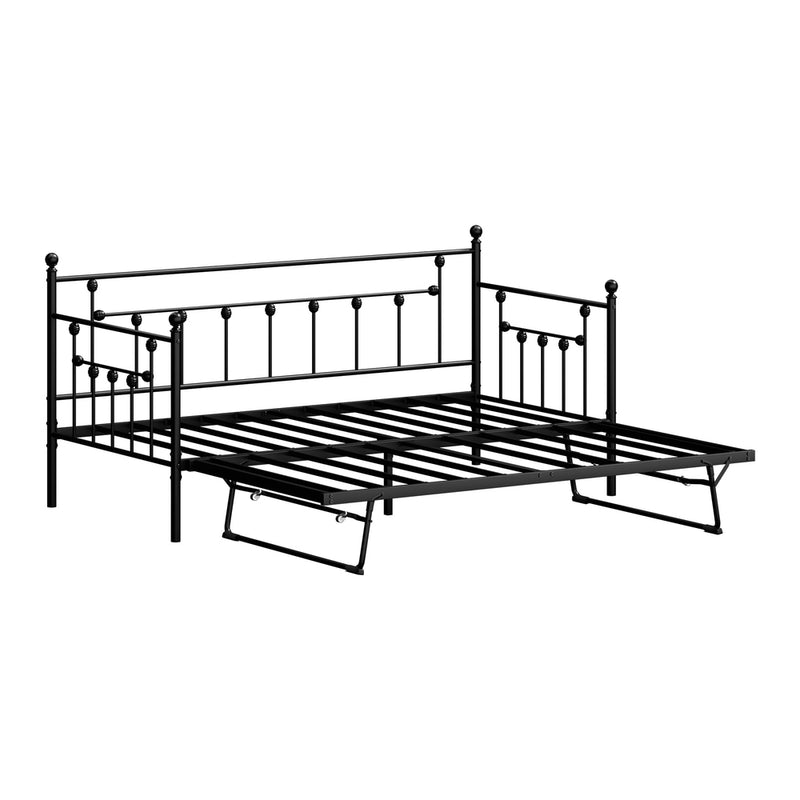 Oikiture Trundle Bed Frame Single Size Metal 2x Single Beds Black