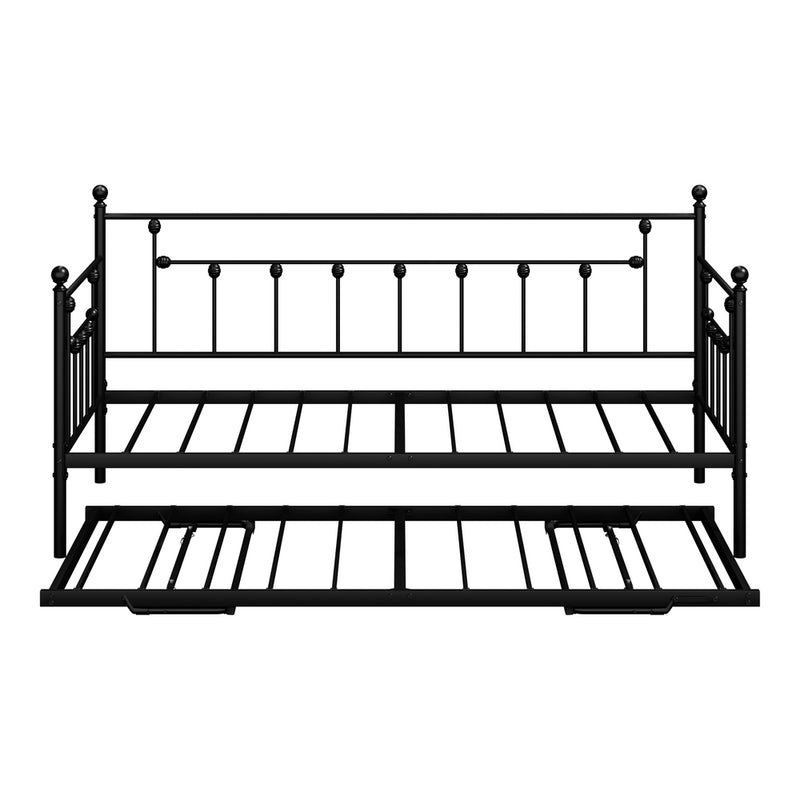 Oikiture Trundle Bed Frame Single Size Metal 2x Single Beds Black