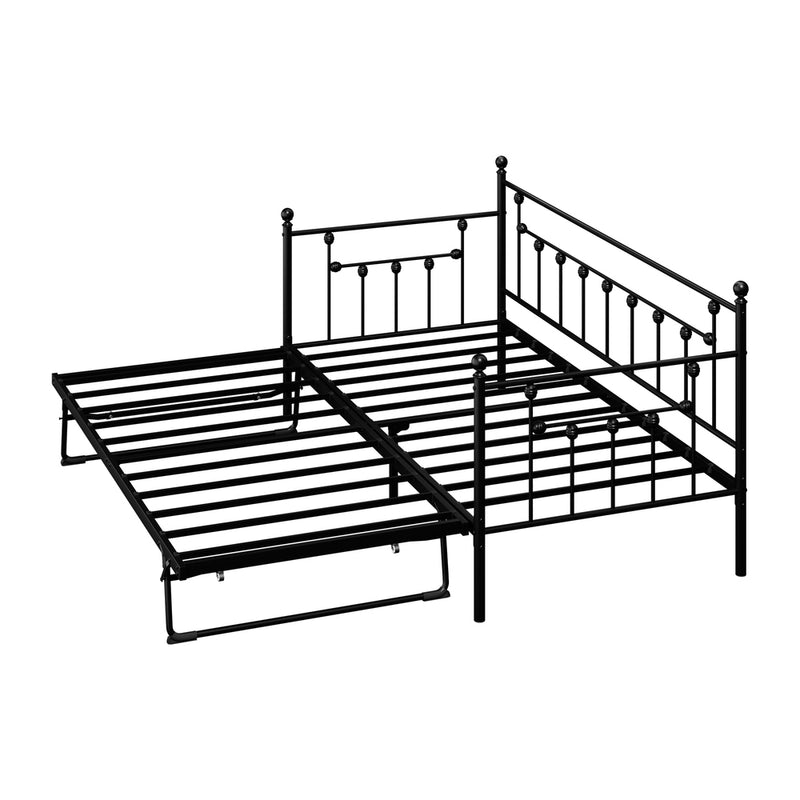 Oikiture Trundle Bed Frame Single Size Metal 2x Single Beds Black