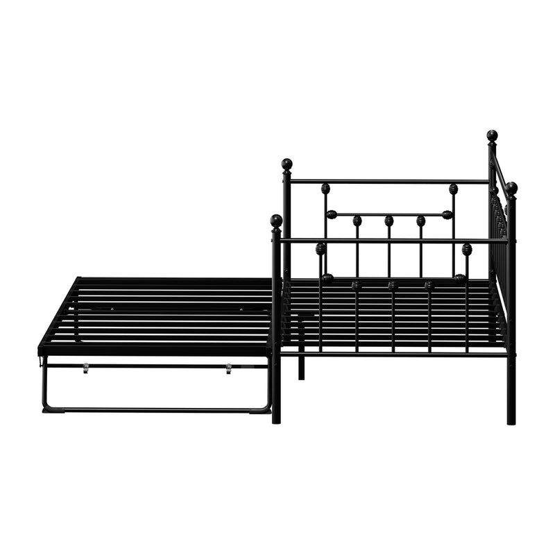 Oikiture Trundle Bed Frame Single Size Metal 2x Single Beds Black