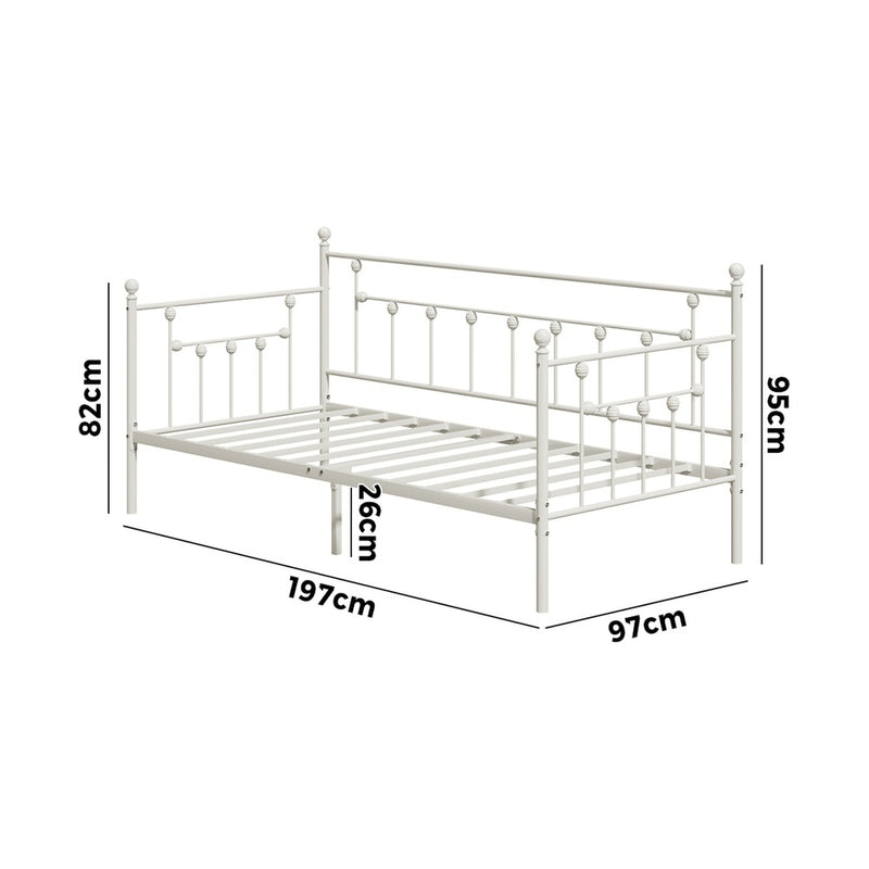 Oikiture Metal Daybed Frame Single Size Steel Slat Sofa Bed Beige