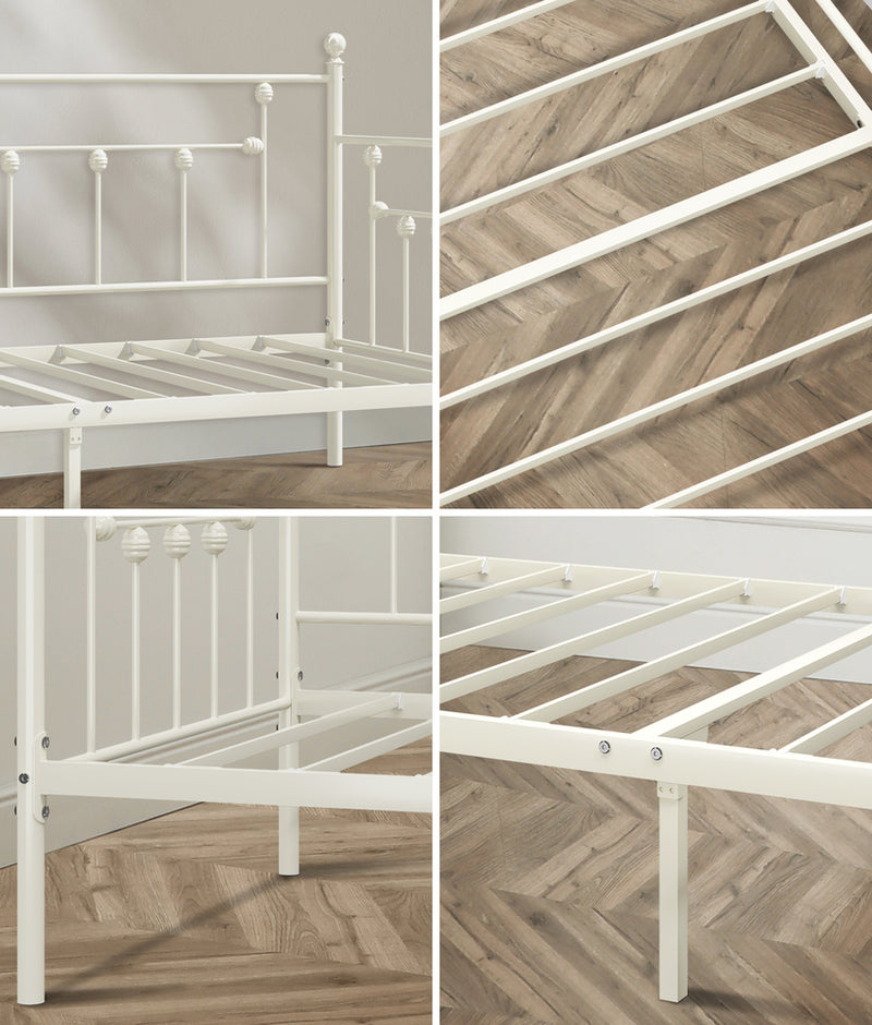 Oikiture Metal Daybed Frame Single Size Steel Slat Sofa Bed Beige