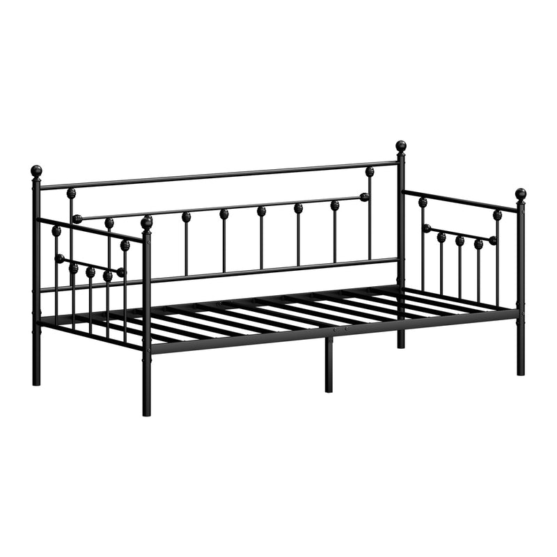 Oikiture Metal Daybed Frame Single Size Steel Slat Sofa Bed Black