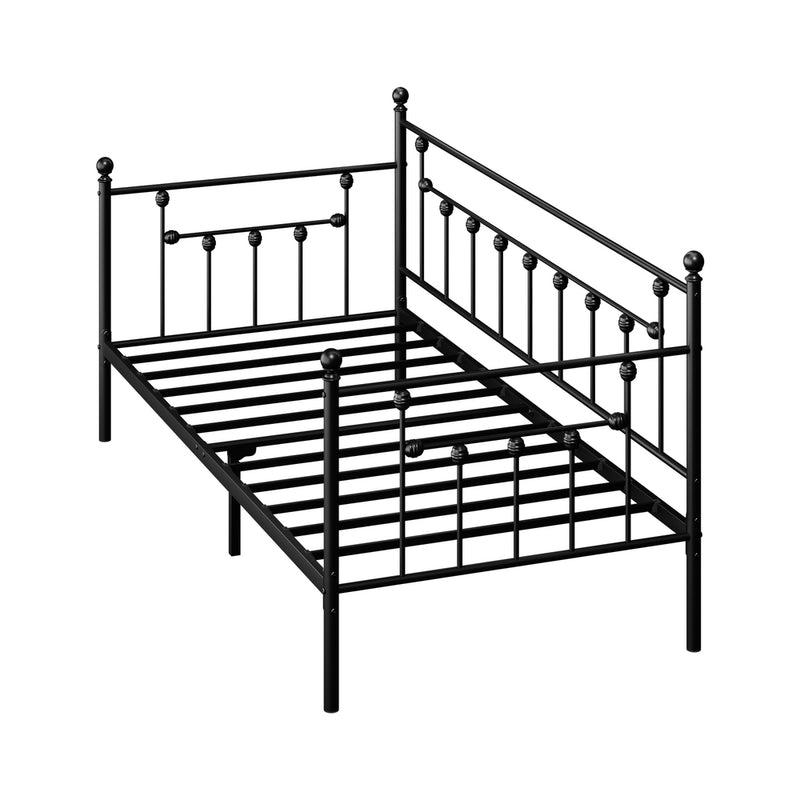 Oikiture Metal Daybed Frame Single Size Steel Slat Sofa Bed Black