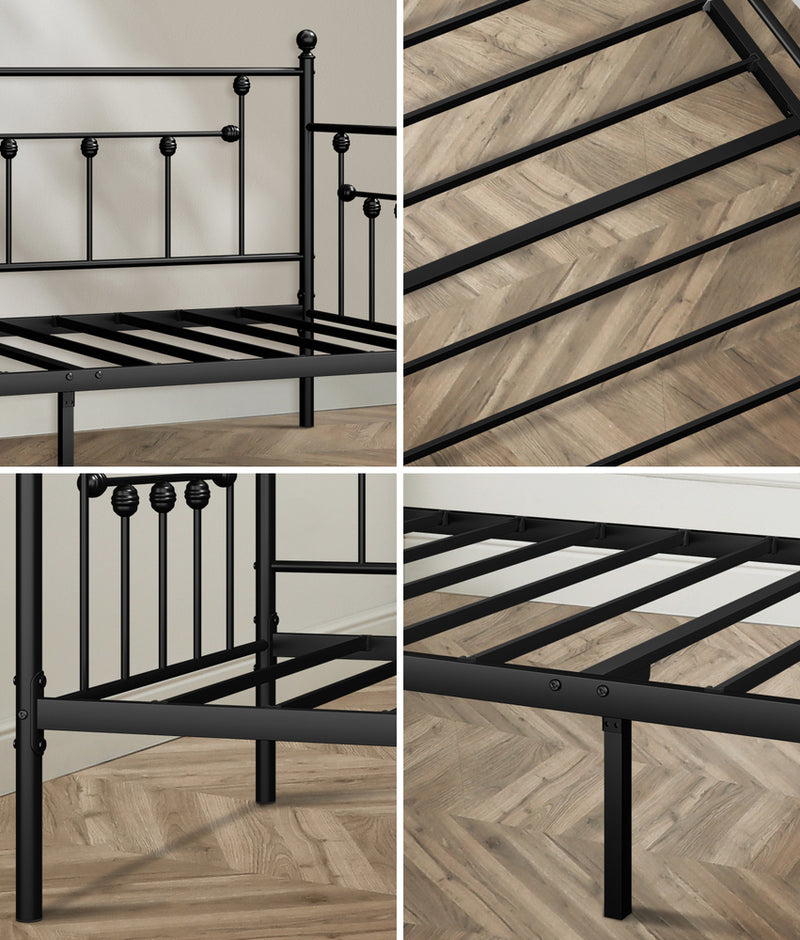 Oikiture Metal Daybed Frame Single Size Steel Slat Sofa Bed Black