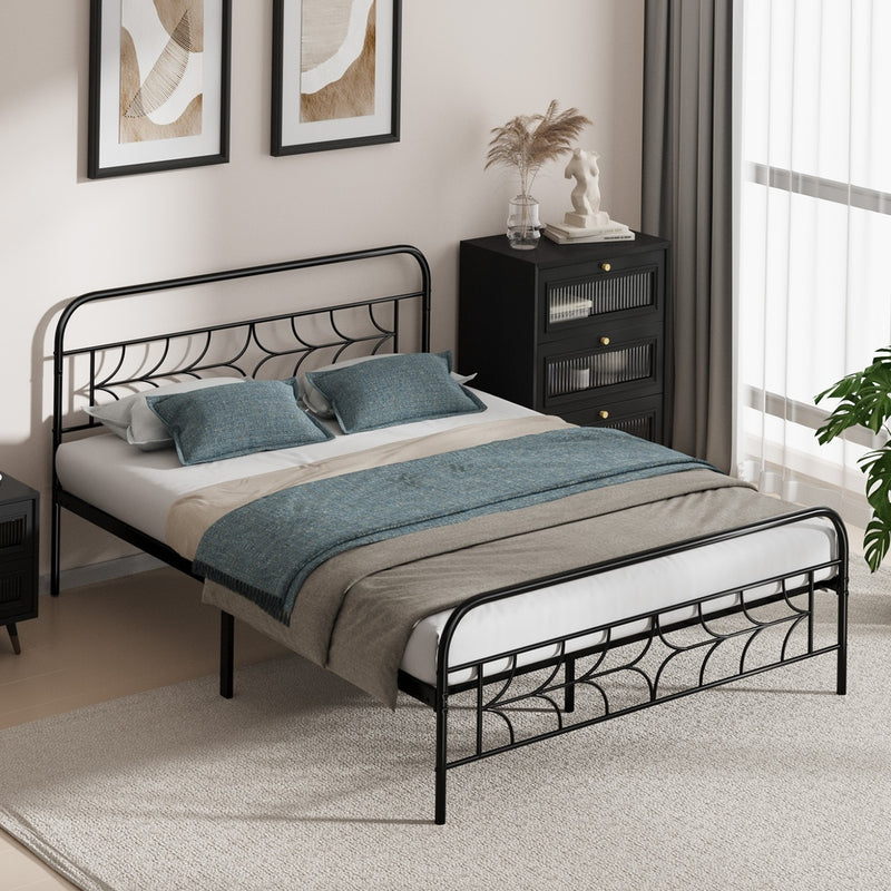Oikiture Queen Bed Frame Metal Platform with Sparkling Star Headboard
