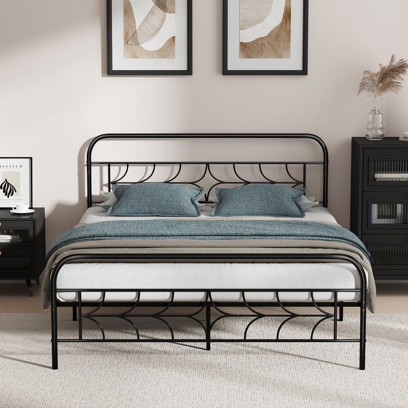Oikiture Queen Bed Frame Metal Platform with Sparkling Star Headboard