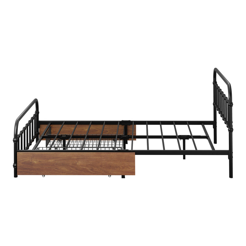 Oikiture Metal Bed Frame Double Size Bed Base with 2 Drawers Black