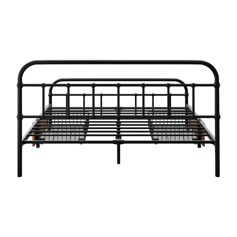 Oikiture Metal Bed Frame Double Size Bed Base with 2 Drawers Black