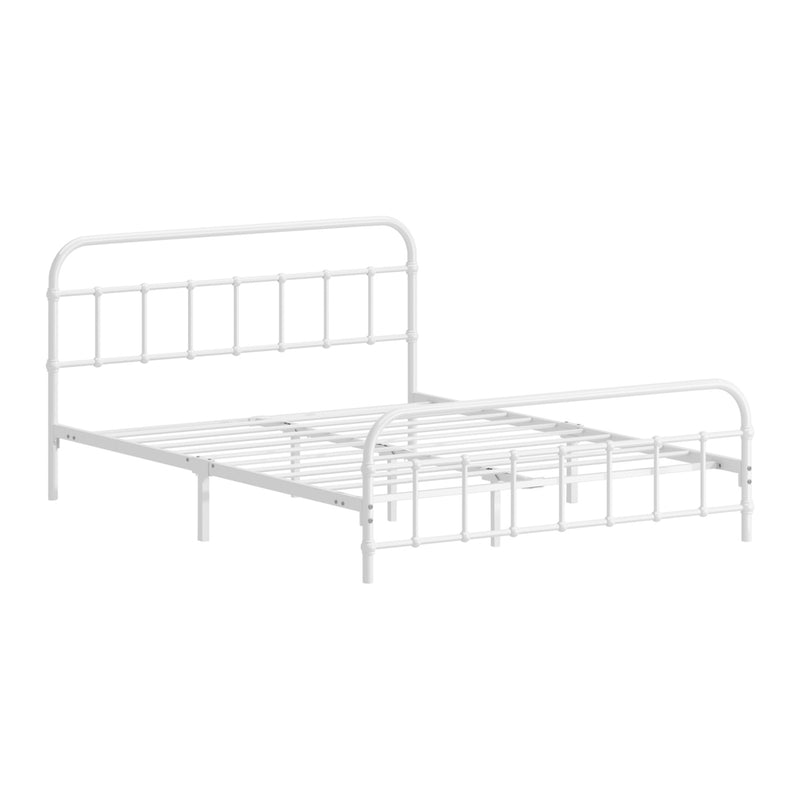 Oikiture Bed Frame Metal Bed Base Double Size Bed Platform White