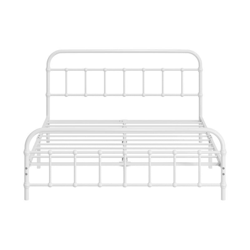 Oikiture Bed Frame Metal Bed Base Double Size Bed Platform White