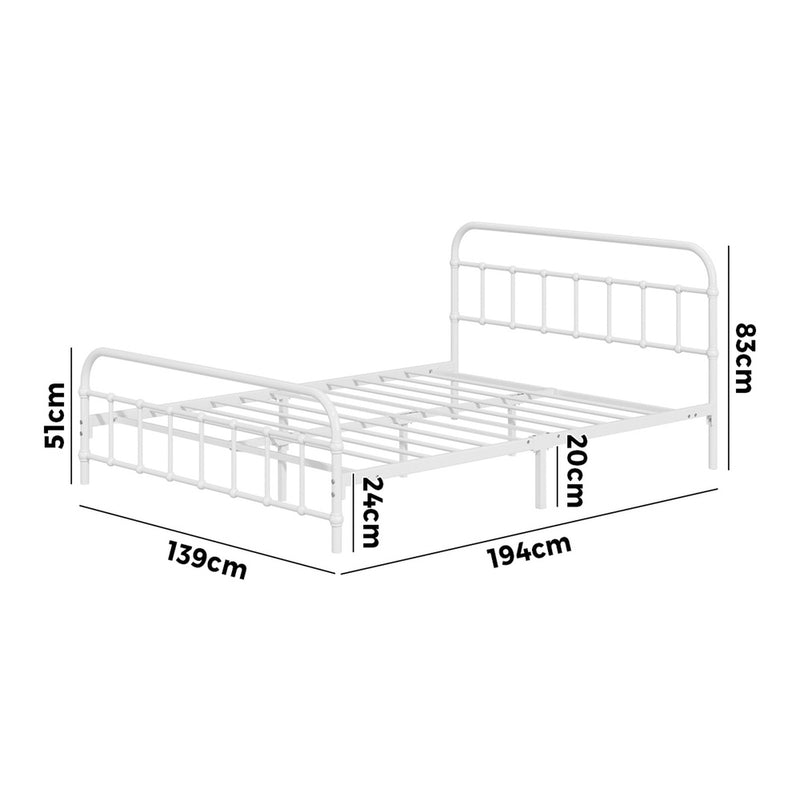 Oikiture Bed Frame Metal Bed Base Double Size Bed Platform White