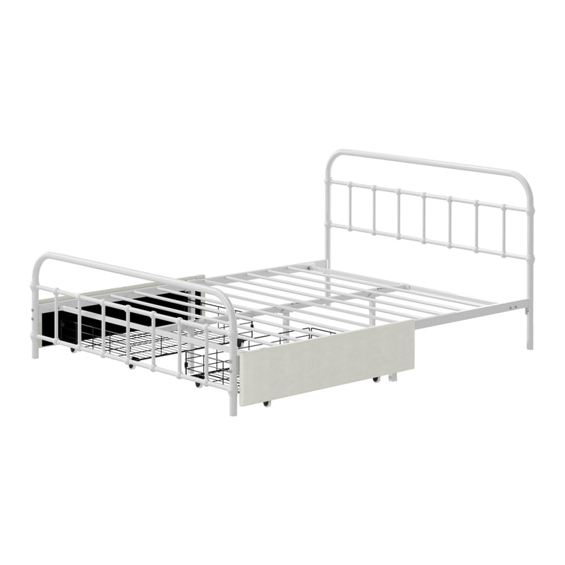 Oikiture Metal Bed Frame Double Size Bed Base with 2 Drawers White
