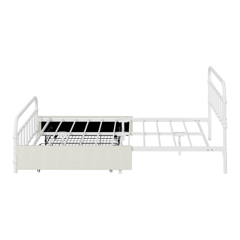 Oikiture Metal Bed Frame Double Size Bed Base with 2 Drawers White