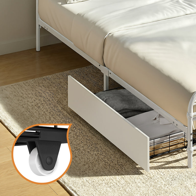 Oikiture Metal Bed Frame Double Size Bed Base with 2 Drawers White