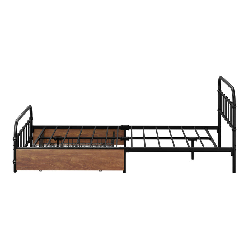 Oikiture Metal Bed Frame King Single Bed Base with 2 Drawers Black