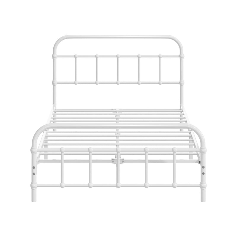 Oikiture Bed Frame Metal Bed Base King Single Size Bed Platform White