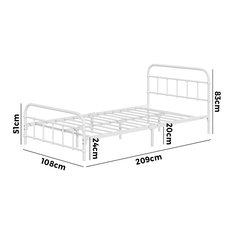 Oikiture Bed Frame Metal Bed Base King Single Size Bed Platform White