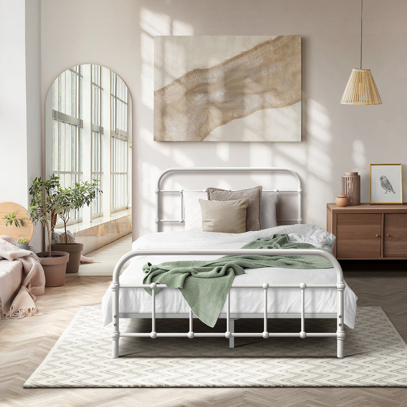 Oikiture Bed Frame Metal Bed Base King Single Size Bed Platform White