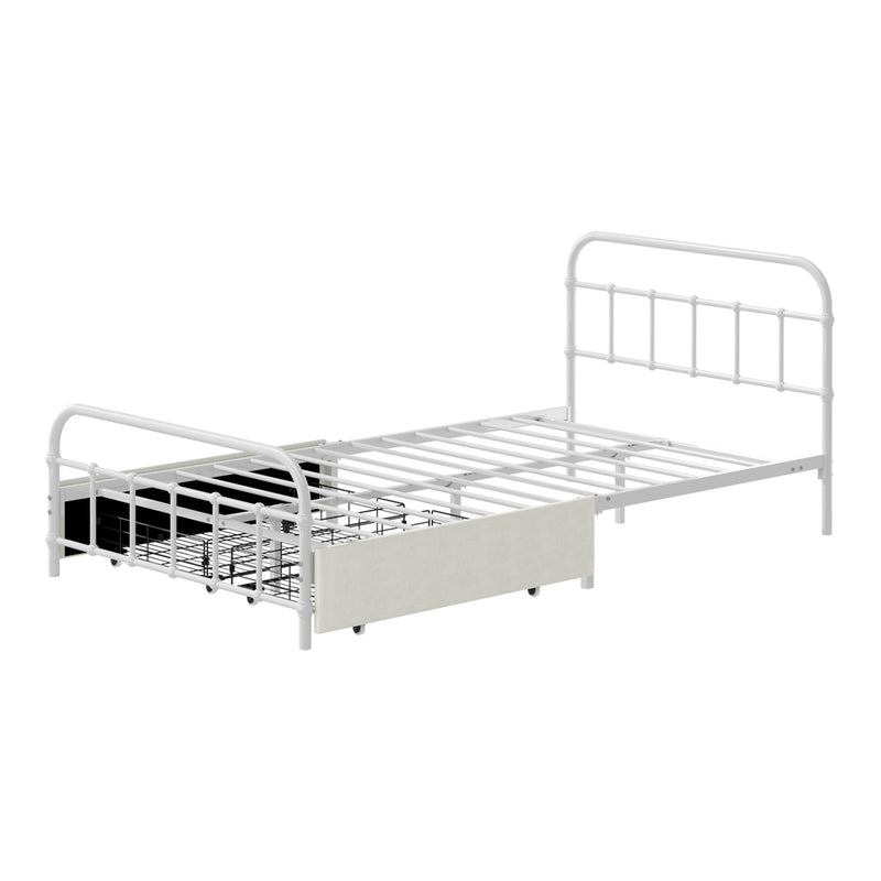 Oikiture Metal Bed Frame King Single Bed Base with 2 Drawers White