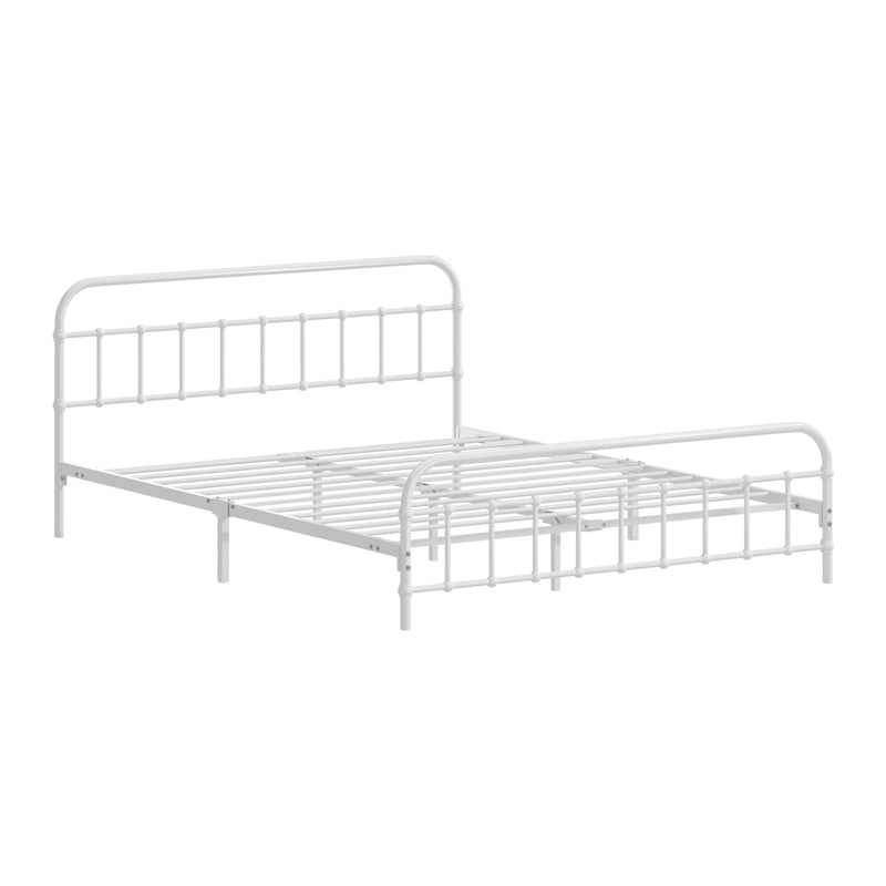 Oikiture Bed Frame Metal Bed Base Queen Size Bed Platform White