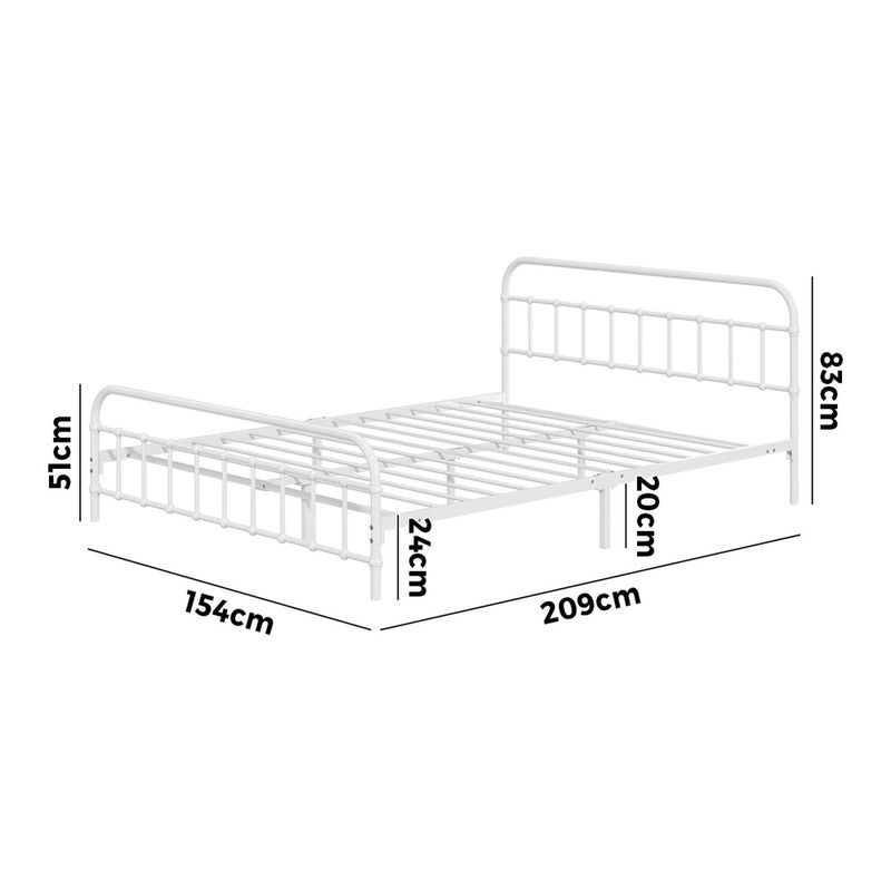 Oikiture Bed Frame Metal Bed Base Queen Size Bed Platform White