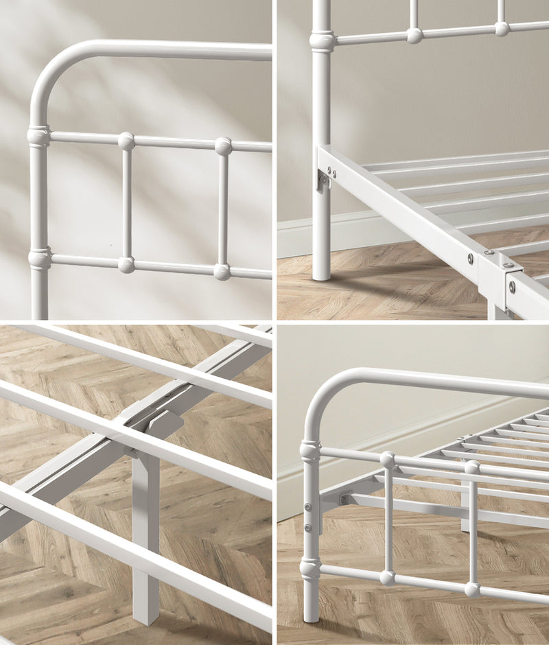 Oikiture Bed Frame Metal Bed Base Queen Size Bed Platform White