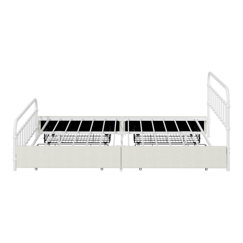 Oikiture Metal Bed Frame Queen Size Bed Base with 4 Drawers White
