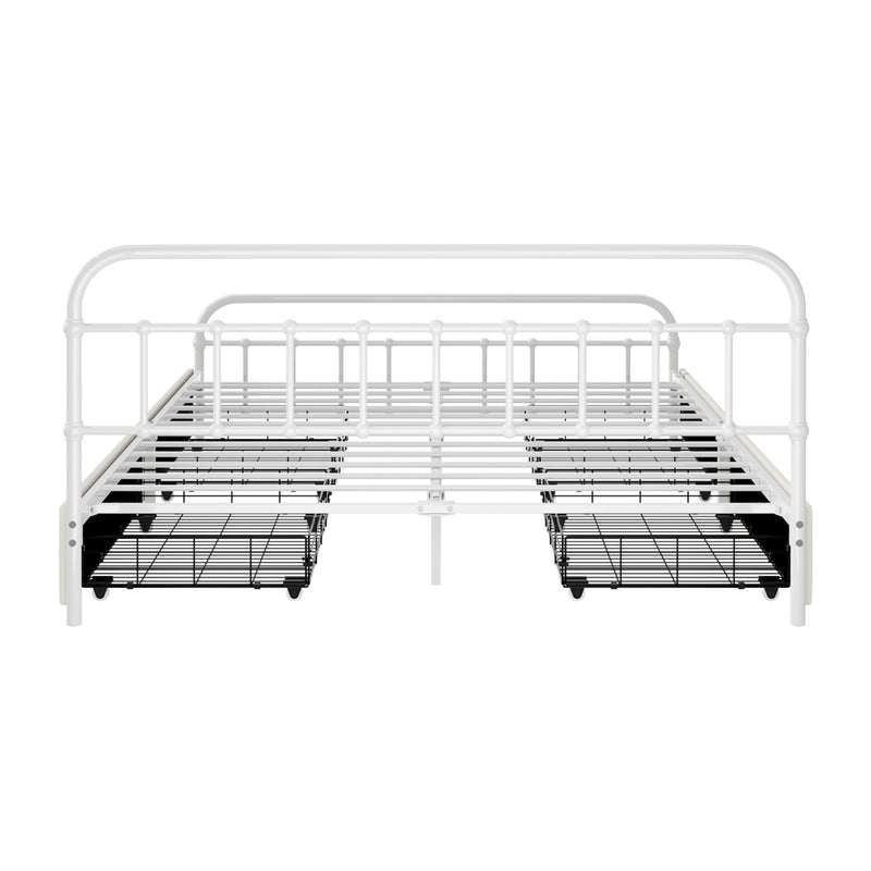 Oikiture Metal Bed Frame Queen Size Bed Base with 4 Drawers White