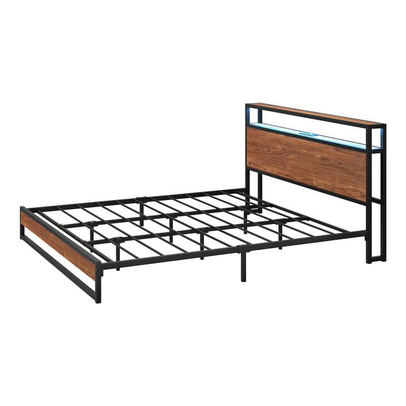 Oikiture Metal Bed Frame King LED Headboard USB Charge