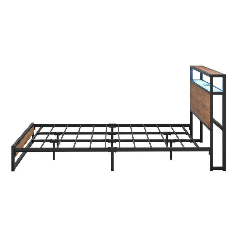 Oikiture Metal Bed Frame King LED Headboard USB Charge