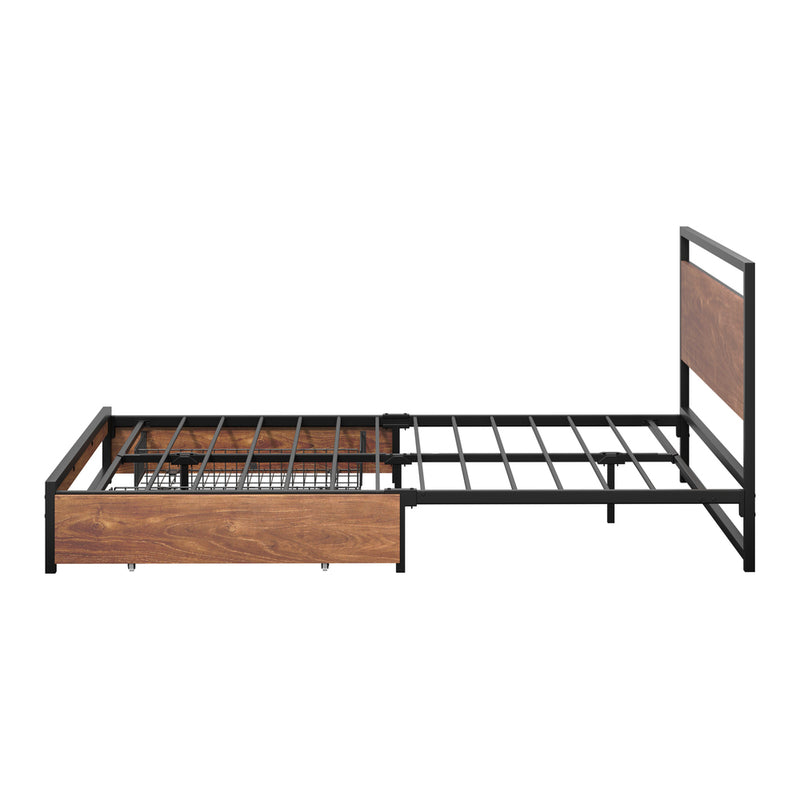 Oikiture Metal Bed Frame Double Size Bed Base Platform 2 Drawers Black