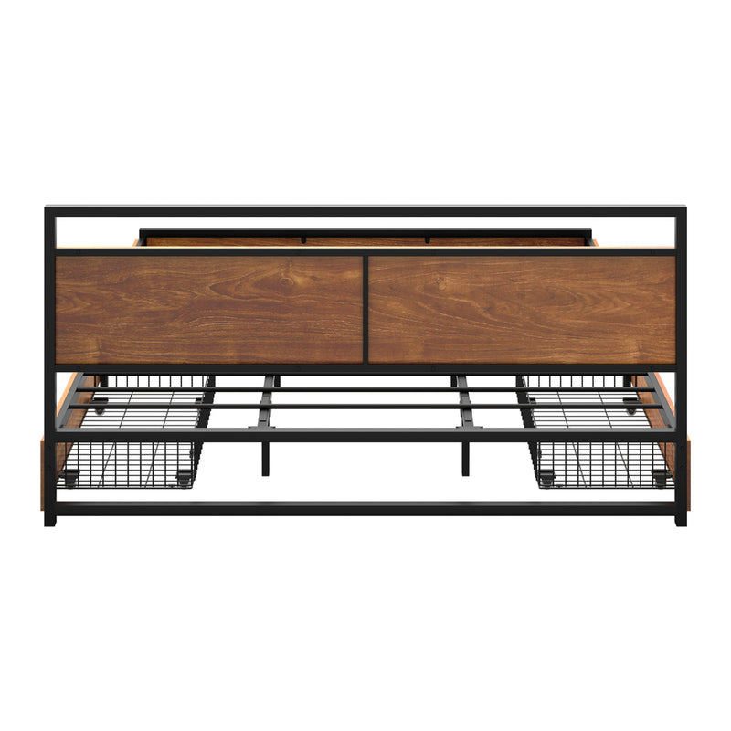 Oikiture Metal Bed Frame King Size Bed Base Platform 4 Drawers Black