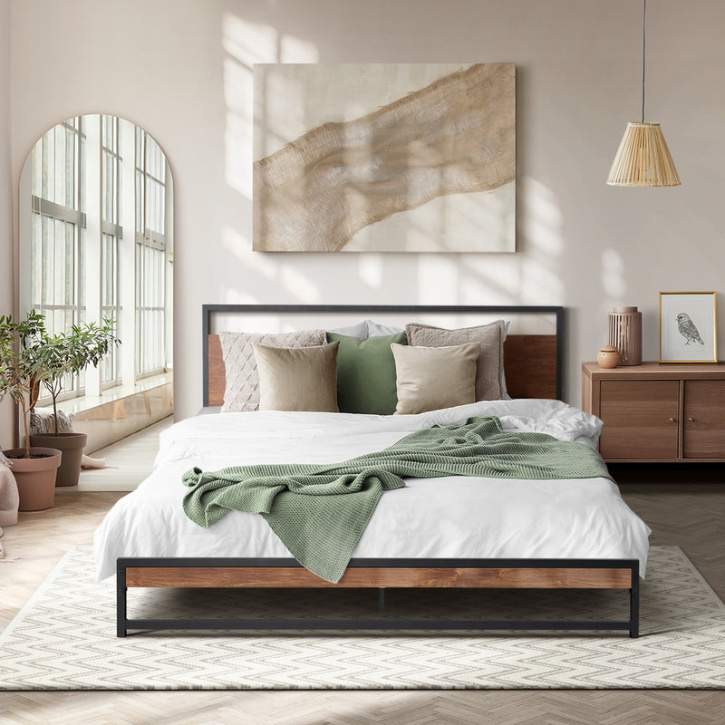 Oikiture Metal Bed Frame Queen Size Wooden