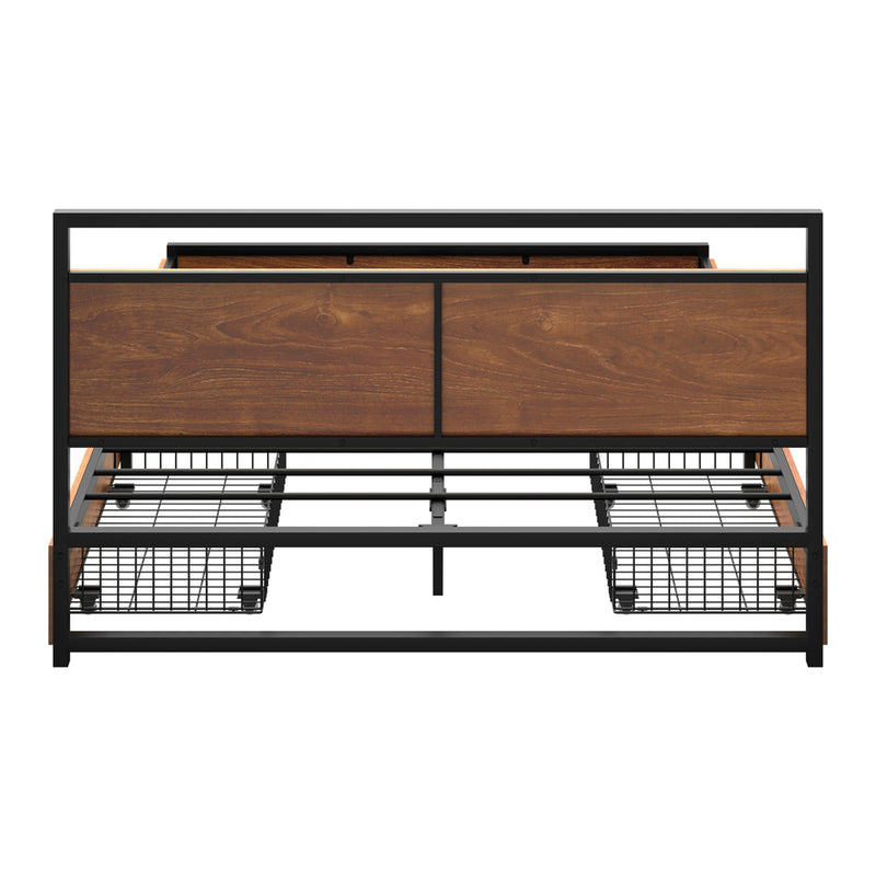Oikiture Metal Bed Frame Queen Beds Base Platform with 4 Drawers Black