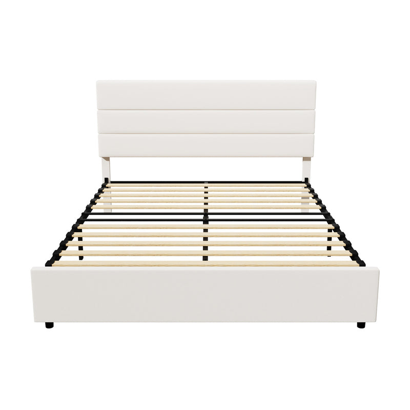 Oikiture Bed Frame Double Size Platform Beds Headboard Beige