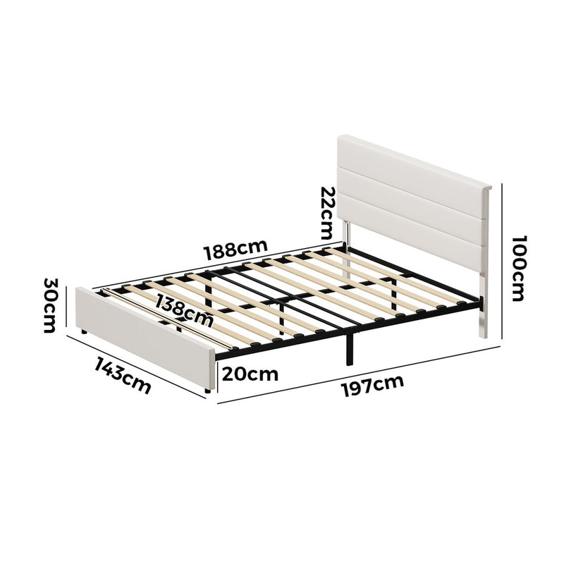 Oikiture Bed Frame Double Size Platform Beds Headboard Beige
