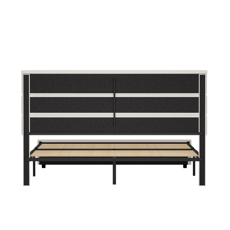 Oikiture Bed Frame Double Size Platform Beds Headboard Beige