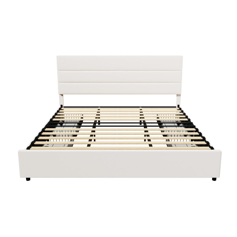 Oikiture Bed Frame King Headboard Beds with 4 Storage Drawers Beige