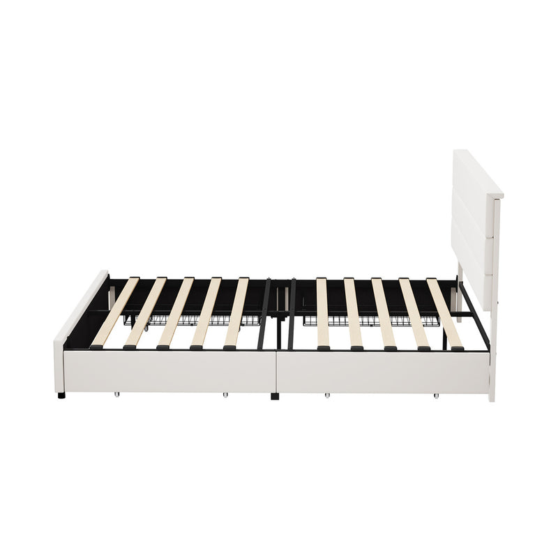 Oikiture Bed Frame King Headboard Beds with 4 Storage Drawers Beige