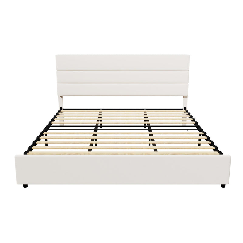Oikiture Bed Frame King Size Platform Beds with Headboard Beige