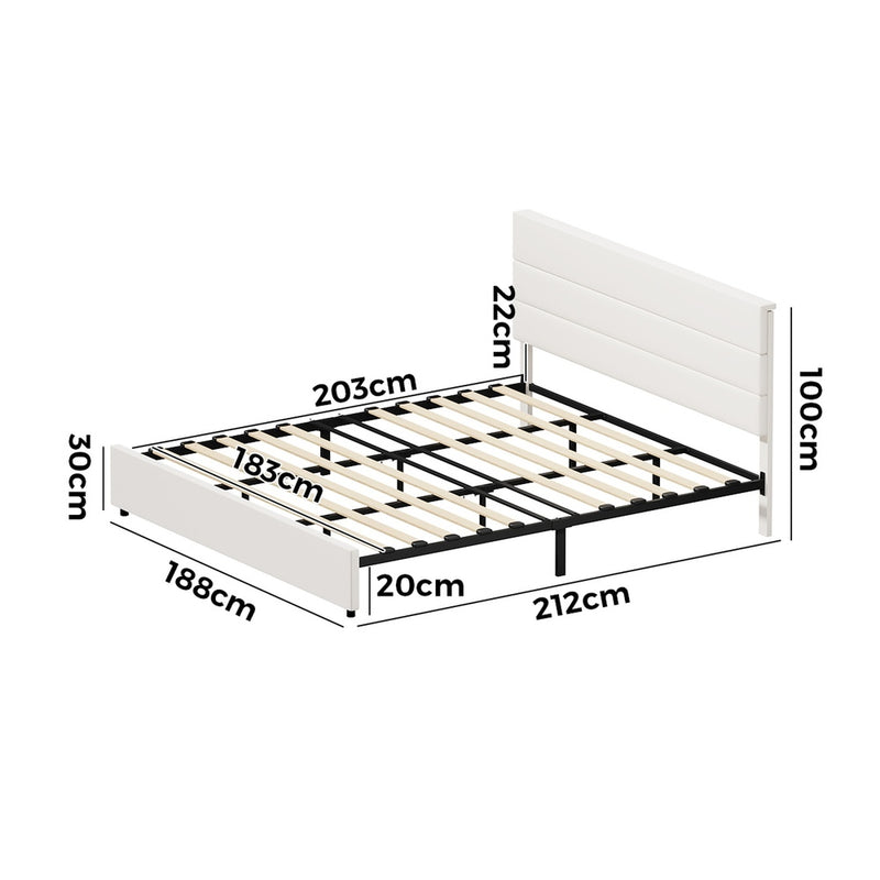 Oikiture Bed Frame King Size Platform Beds with Headboard Beige