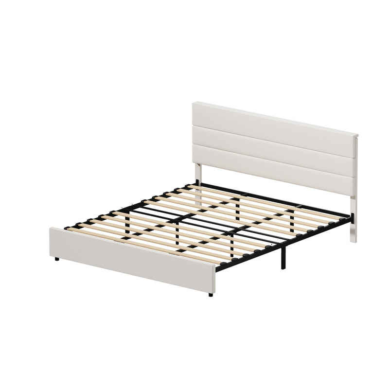 Oikiture Bed Frame King Size Platform Beds with Headboard Beige