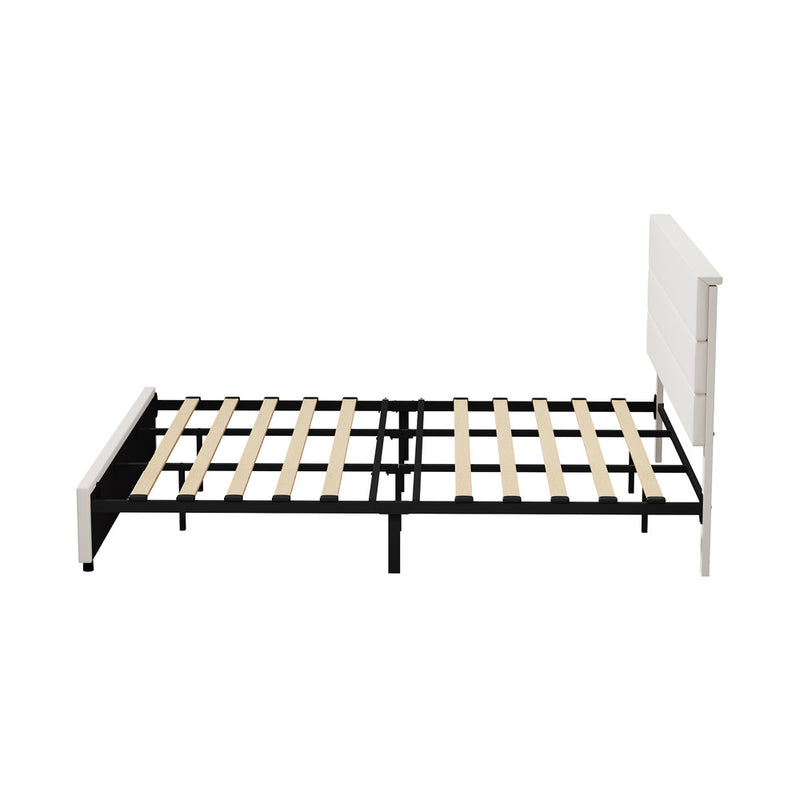 Oikiture Bed Frame King Size Platform Beds with Headboard Beige