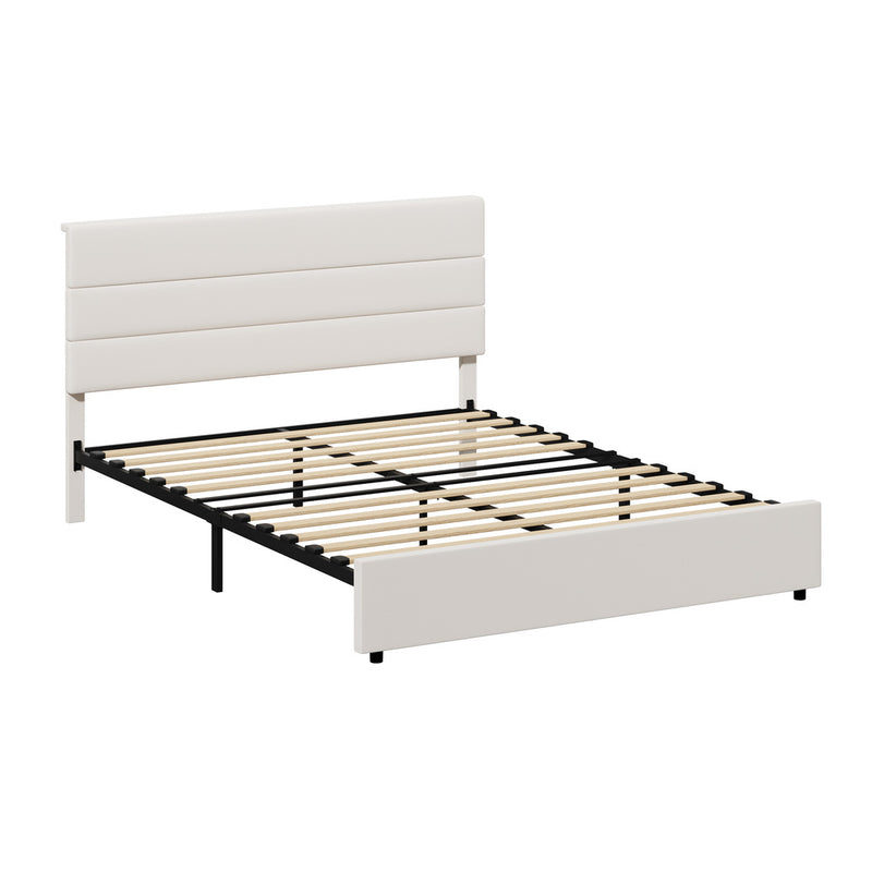 Oikiture Bed Frame Queen Size Platform Beds with Headboard Beige