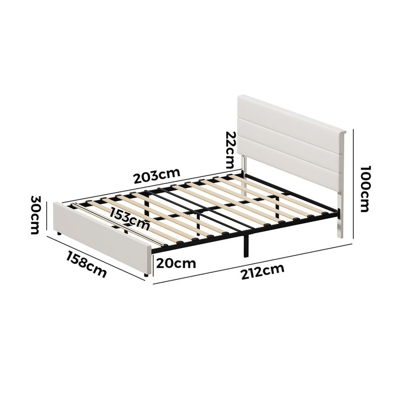 Oikiture Bed Frame Queen Size Platform Beds with Headboard Beige
