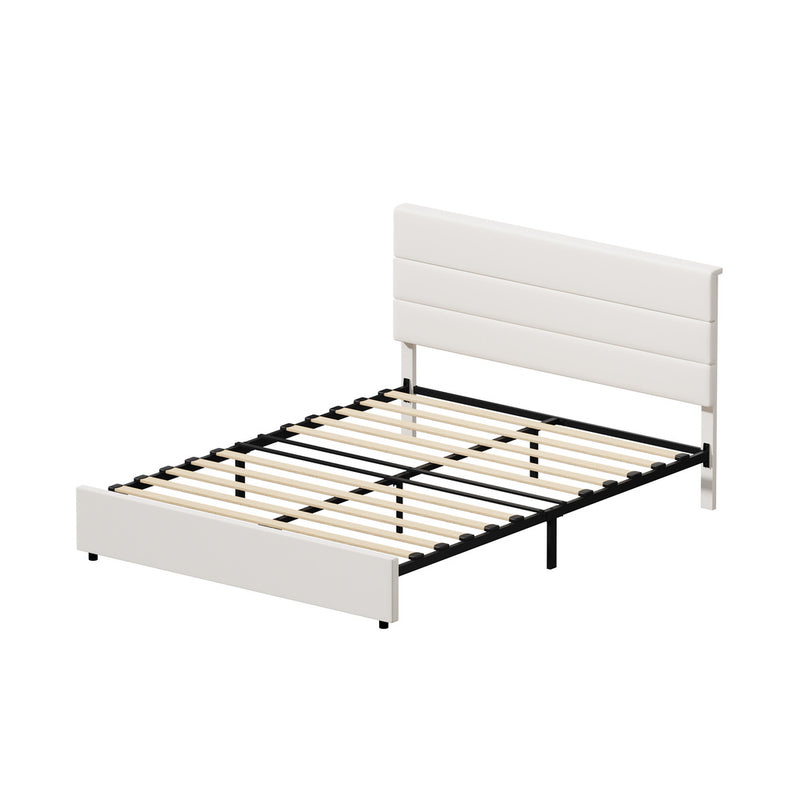 Oikiture Bed Frame Queen Size Platform Beds with Headboard Beige