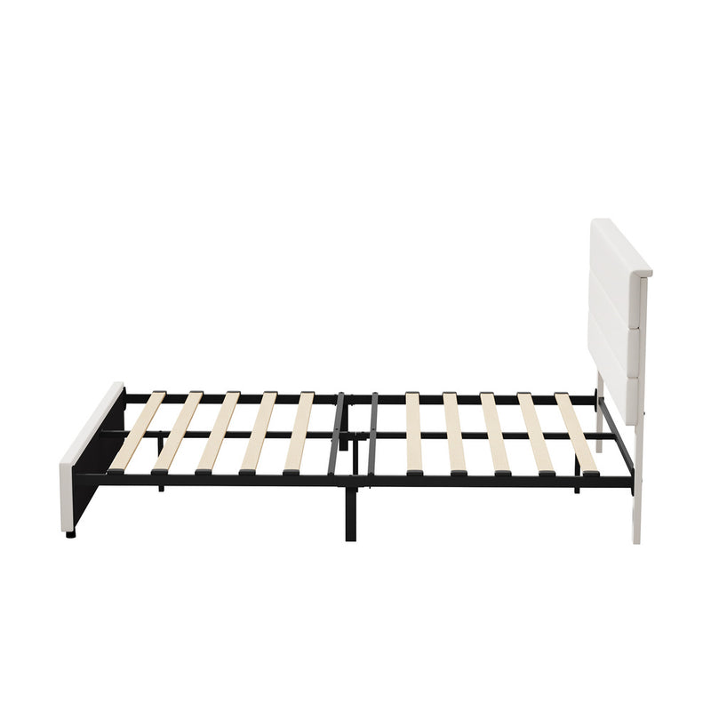 Oikiture Bed Frame Queen Size Platform Beds with Headboard Beige